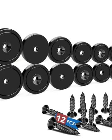 LOVIMAG Strong Neodymium Cup Magnets, 3 Sizes, 12Pcs Black Heavy Duty with Countersunk Hole and Screw for Wall Mounting, Holding Tools, Lifting, Fridge, Cabinet