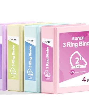 SUNEE 3 Ring Binder 2 Inch, Clear View Binder Three Ring PVC-Free (Fit 8.5x11 Inches) for School or Office Supplies, Assorted Pastel, 4 Pack