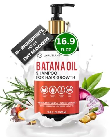 Batana Oil Shampoo for Hair Growth with Over 18+ Natural Ingredients, Rosemary Oil, Onion Biotin, Caffeine, DHT Blocker, Castor Oil, CLINICALLY TESTED, Anti Hair Thinning & Hair Loss, Sulfate Free