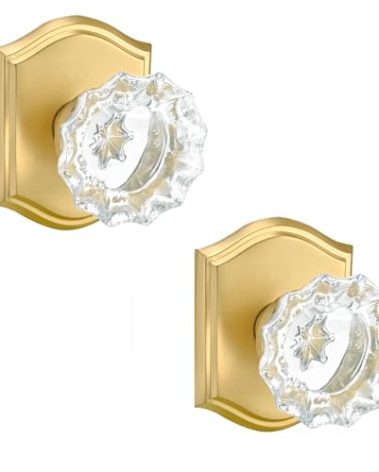 Dllween Glass Dummy Door Knob Interior, Gold Crystal Dummy Door Knob for Bifold Closet Doors, Satin Brass 2 Pack