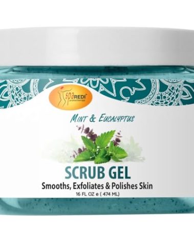 SPA REDI – Exfoliating Scrub Pumice Gel, Mint and Eucalyptus, 16 oz - Manicure, Pedicure and Body Exfoliator Infused with Hyaluronic Acid, Amino Acids, Panthenol and Comfrey Extract