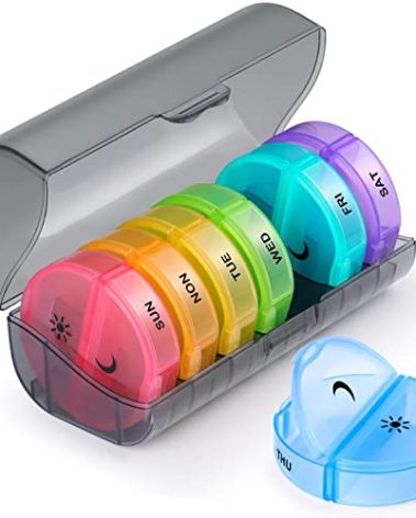 Sukuos Large Weekly Pill Organizer 2 Times a Day, Daily Pill Box 7 Day Easy to Open with Double Protection, AM PM Pill Case for Medicine/Vitamin/Fish Oil/Supplements