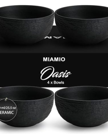 MIAMIO – 25.5 Oz Set of 4 Ceramic Bowls – Ideal for Salad, Soup, Cereal, Rice – Microwave, Dishwasher & Oven Safe – Oasis Collection