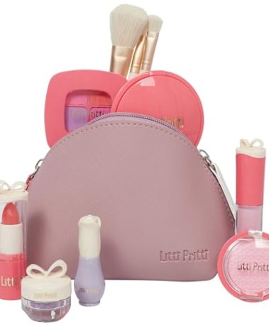 Litti Pritti Toddler Makeup Kit - Pretend Make up 11-Piece Play Makeup Set for Little Girls Age 3 and Up - Kids Cosmetic Bag Includes Brushes, Lipstick, Nail Polish - Pretend Play Toddler Girl Toys