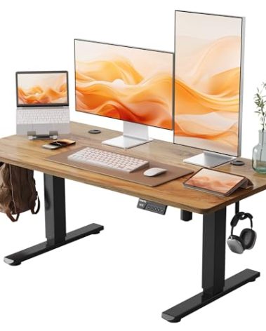 YIHAYO Low Height Adjustable Desk, Lifts 18.1-28.3 Inches, Electric Standing Desk for Short People, 48 x 24 Inches Computer Table with Splice Board for Home Office, Rustic Brown