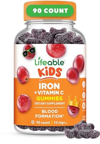 Iron Supplements for Kids | 10mg | with Vitamin C | Great Tasting Iron Gummies for Kids | Vegan Non GMO Kids Iron | for Immune Health and Iron Deficiency | 90 Gummies | Lifeable