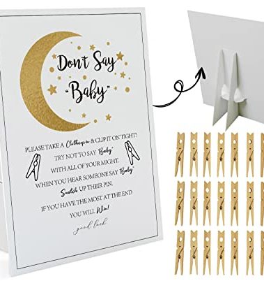 Twinkle Little Star Don't Say Baby Game (1 Sign And 50 Mini Natural Clothespins) Don't Say Baby Baby Shower Game, Baby Shower Decorations, Baby Shower Games Gender Neutral (2DS15)