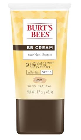 Burt's Bees BB Cream With SPF 15, Broad-Spectrum Sunscreen Tinted Lotion for All Skin Types, 98.9 Percent Natural Origin Skin Care, Light, 1.7 oz. Tube