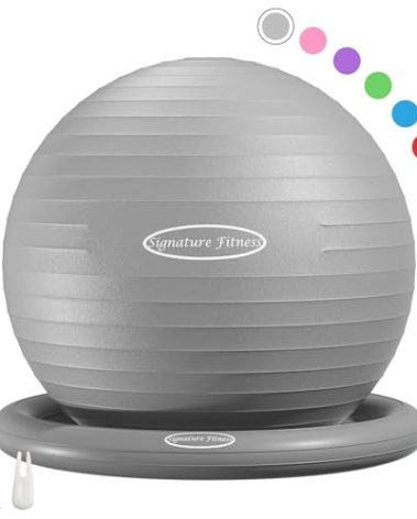 Fitvids Balance Ball with Inflatable Ring Base Kits, 65cm 26-inch Anti-Burst and Slip Resistant Exercise Yoga Chair for Home or Office Desk, Includes Air Pump, Gray
