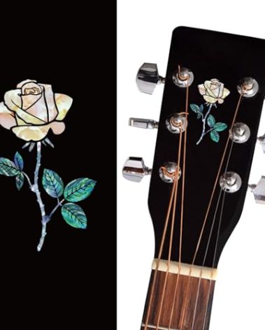 PLIGREAT 2 Pcs Guitar Head Stickers, Rose Guitar Headstock Decals Removable Floral Stickers for Acoustic Electric Guitars Bass Decor Guitars Board Decals DIY Musical Instruments Decorations
