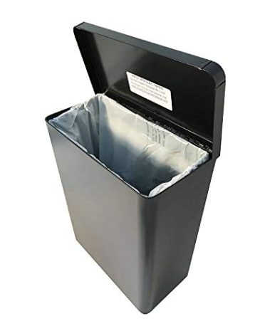 S.A.C. TD1000BK Sanitary Napkin and Tampon Disposal Receptacle – Surface Mount, Black Steel, Hidden Liner, Lift-Top Lid, Mounting Hardware Included