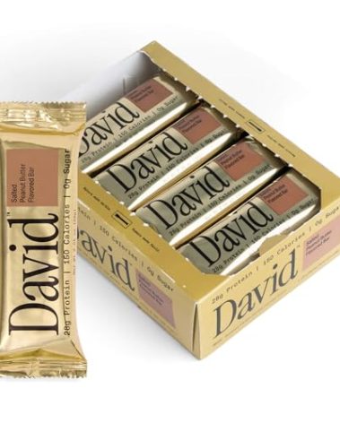 David High Protein Bars No Sugar - Sugar Free Protein Bars, Low Carb, Gluten Free - 28g of Protein, 150 Calories - David Bar On-The-Go Snack - Salted Peanut Butter Flavor, Pack of 12