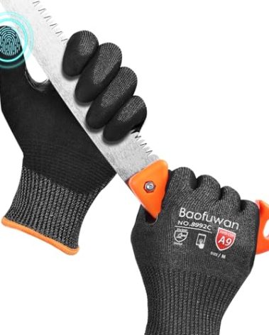 2 Pairs Highest Level Cut Resistant Gloves, ANSI A9 Cut Proof Work Gloves for Men & Women, Heavy Duty Fishing, Touch-Screen, Durable for Woodworking, Gardening, Black, M
