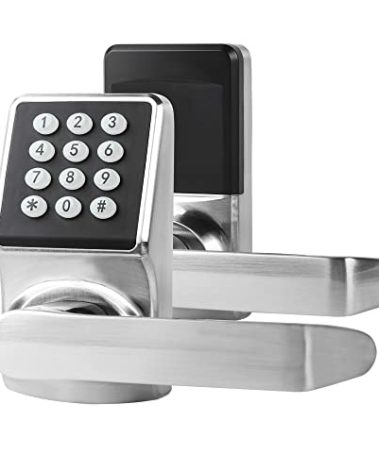 Cielsa Dawn Electronic Door Lock with Door Handle,Keypad Door Lock with Handle,Smart Locks for Front Door Keyless Entry Digital Knob with Code-Fob-Key(Brushed Nickel,1pack)