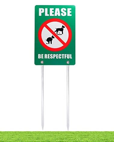 Kichwit Double Sided No Dog Poop Yard Sign, All Metal Construction, Measures 7.9" x 11.8", Includes 14" Long Metal Stakes, Green