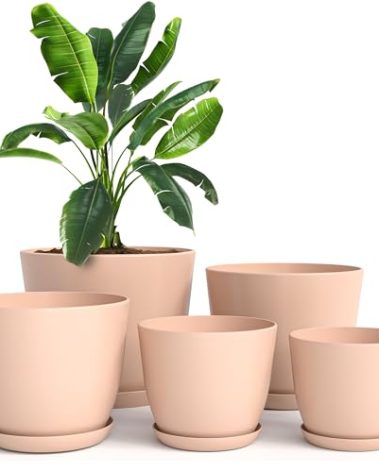 Utopia Home - Plant Pots with Drainage - 7/6.6/6/5.3/4.8 Inches Home Decor Flower Pots for Indoor Planter - Pack of 5 Plastic Planters, Cactus, Succulents Pot - Pink