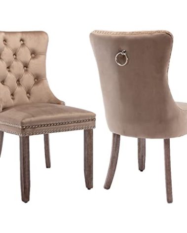 ODUSE-DAILY Khaki Velvet Dining Chairs Set of 2, Kitchen & Dining Room Chairs Set of 2, Tufted Dining Chair, Velvet Upholstered Dining Chairs, Solid Wood Frame (Khaki, 2 Pcs)