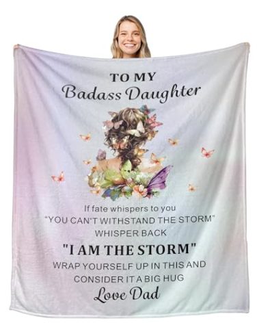 Daughter Gifts from Dad, Boo Basket, to My Badass Daughters Blanket, Birthday Gifts for Daughter, Christmas Blankets, Stocking Stuffers for Women, Soft Flannel Throw Blankets for Couch, 50"x60"