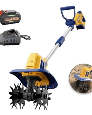Cordless Tiller Cultivator Compatible with Dewalt 20V Battery, Electric Garden Rototiller w/270 RPM, 48 Steel Tines, 8.7" Tilling Width, 6.3" Depth, Portable Rotary Tiller, 4.0Ah Battery Included