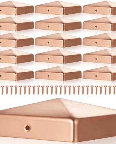 Tandefio 16 Pcs 4x4'' Solid Copper Post Caps Fence Pyramid Decking Caps with Screw for Metal Wood or Fence Deck Corridors Mailbox Posts End Cover
