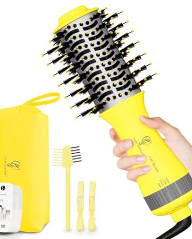 Auto Dual Voltage Hair Dryer Brush with European Travel Plug, Compact 2 Inch Oval Barrel One Step Hair Dryer & Styler Volumizer, Europe Travel Essentials for Women