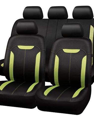 CAR PASS 3D Air Mesh in Cloth Leather Grain Breathable Car Seat Covers Full Set, Universal Compatible Fit 95% Car,SUV,Truck,Sedan,Van,Automotive, 3zipper Rear Bench Armrest Airbag Sports,Black Green