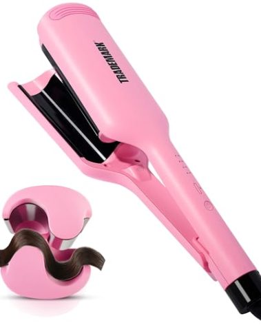 Trademark Beauty Hair Waver - Double Barrel Hair Crimper, Beach Waves Curling Iron, Babe Waves X, Adjustable Temperature Hair Curler, Hair Styling Tools, 1.25" - Pink