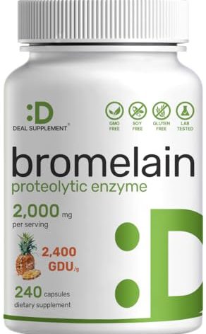 Bromelain Supplement 2,000mg Per Serving, 240 Capsules – Natural Proteolytic Enzymes from Fresh Pineapple – Supports Nutrient Digestion