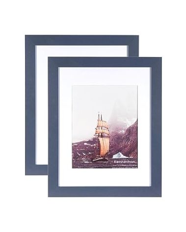 ennethan 11x14 Picture Frame Navy Blue 2 Pcs in 1 set Wooden Frame can Display 8x10 Picture with Mat for home decoration,holiday gift
