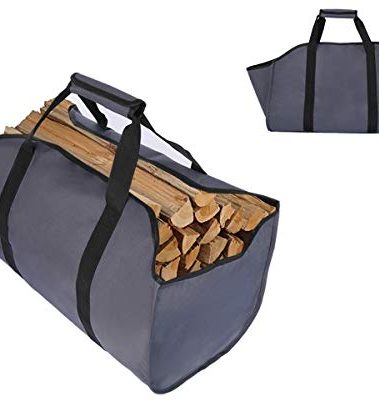 TESSLOVE Firewood Log Carrier Tote Bag,Canvas Firewood Holder,Extra Large Durable,Best for Fireplaces,Wood Stoves,Firewood,Logs, Camping,Landscaping, Gray, L, Modern