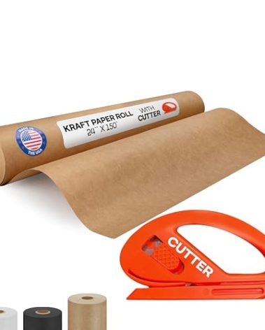 Brown Kraft Paper Roll 24" x 1800" (150 feet) with Cutter - USA-Made Quality Paper 50lb Thickness for Wrapping, Packing, Moving, Shipping, & Crafts/Arts - Natural Kraft Material by IDL Packaging