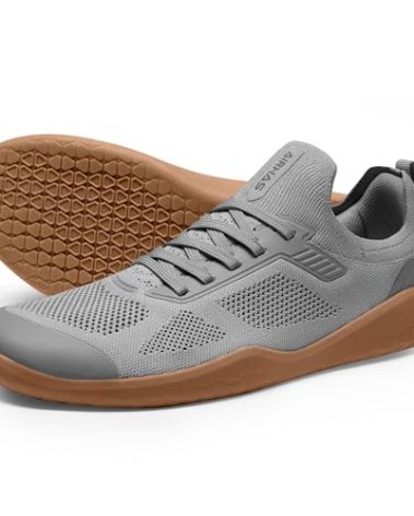 AIRHAS Men's Barefoot Shoes Zero Drop Wide Toe Box Minimalist Gym Shoes for Men Deadlift Cross Training Sneakers (Dark Grey/Gum,12.0)