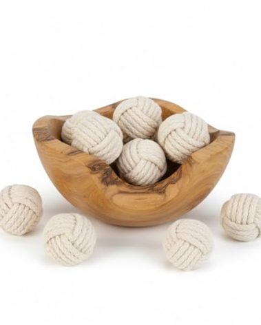 Set of 6 Cotton Rope Balls – Decorative Nautical Accents – for Vase Fillers, DIY Crafts, Rustic Living Room Decor – Handmade Knot Ornaments for Tray Styling, Coastal Display, or Housewarming Gift