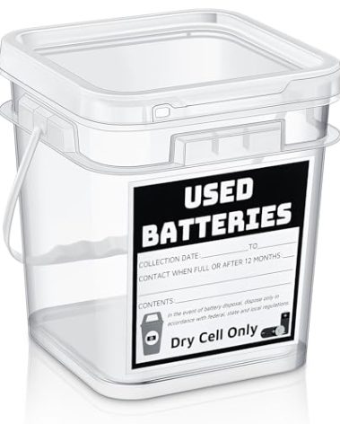 Baderke Battery Disposal Container Battery Recycling Container 1.32 Gallons Capacity Dry Cell Storage Recycling Bin with Label(Square)