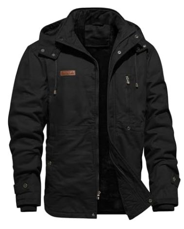 Dr.Cyril Mens Jacket Winter Casual Fleece Lined Cotton Thick Military Tactical Hooded Work Coats with Cargo Pockets，Black L