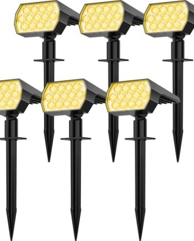 Solar Spot Lights Outdoor Waterproof IP65, [6 Pack/65 LED] 2-in-1 Solar Landscaping Spotlights, 3 Lighting Modes Solar Powered Garden Flood Light for Patio Pathway Driveway Yard Pool (Warm White)
