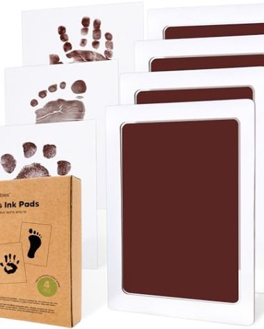 4-Pack Inkless Baby Hand and Footprint Kit - Mess Free Ink Pad for Newborn Keepsake, Dog Nose & Paw Print Kit, Clean Touch Ink Pad for Baby Hand & Footprints, Ideal New Mom Gifts (Auburn, L)