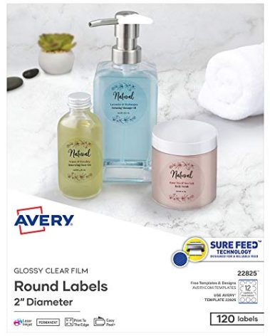 Avery Printable Round Labels with Sure Feed, 2" Diameter, Glossy Clear, 120 Customizable Labels (22825)