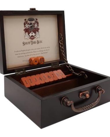 Front Porch Classics, Circa Shut the Box, Wooden 9 Number Dice Game with Case for Travel, for Adults and Kids Ages 8 and Up