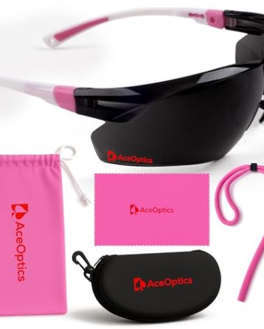 Aceoptics ANSI Z87 Safety Sunglasses for Women – Pink Tinted Wrap Around Shooting Glasses with 5X Anti-Fog Scratch Resistant Lenses – Protective Eyewear for Pickleball, Work, Sports & Gun Range – Kit