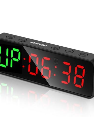 SLEVIO Portable Gym Workout Timer, Fitness Clock with The Rubber Case and Built-in Magnetic Spine, Large LED Digital Anti Vertigo Display, for Home Garage Schools (Black)