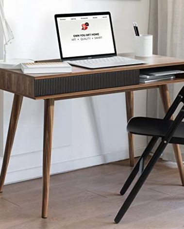 Artswish Mid Century Modern Office Desk with Drawer - Simple Writing Desk for Home Office, Walnut