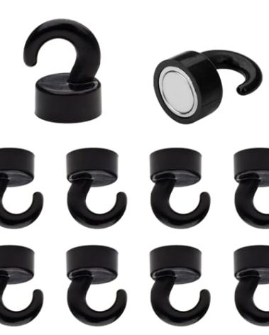 NogmeTaa Small Magnetic Hooks for Refrigerator, Mini Magnetic Hooks for Cruise Cabins, Magnet Hook for Kitchen, Classroom, and Office - Pack of 10 (Black)