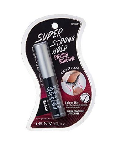 i•ENVY Super Strong Hold Eyelash Adhesive, Waterproof, 48-Hour Long-Lasting Lash Glue, Latex-Free, Hypoallergenic, Quick-Drying with Brush-On Applicator for Strip Lashes (Black, 1 Pack)