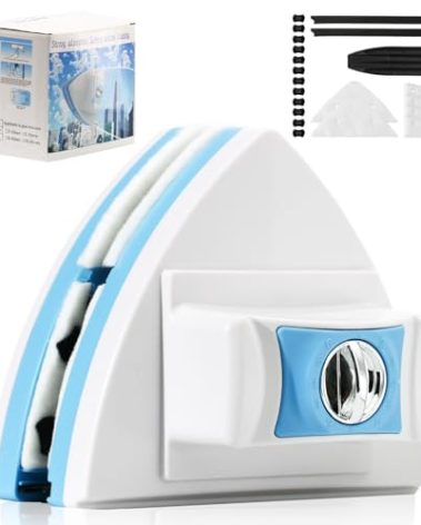 QCBF Double-Sided Magnetic Window Cleaner, Adjustable Magnetic Double Window Wiper, Equipment Cleaning Brush Tool, Suitable for 3-30mm Thickness of High-Rise and Automotive Glass Windows (1, Blue)