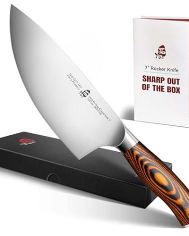 TUO Rocker Knife, 7 inch Salad Chopper Chef Knife for Herb Rocking and Veggie Chopping, Vegetable Cleaver in High Carbon Steel with Ergonomic Handle - Fiery Phoenix Series