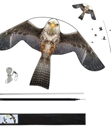 flyonte Bird Hawk Flying Kite with Pole Crop Protector Bird Scare Flying Kite with 4m Pole Has The Effect of Scaring Birds