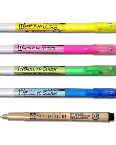 G.T. Luscombe Company, Inc. Accu-Gel/Pigma Micron Bible Marking Study Kit | No Bleed Solid Gel Ink Highlighter & Pigmented Ink | No Smearing or Fading | Long Lasting Bright Colors (Set of 5)