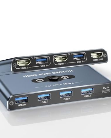 KVM Switch, KVM Switch 1 Monitors 2 Computers, HDMI Switch, 4K@60Hz KVM Switches for 2 Computers Sharing 1 Monitor, 4 USB 3.0 Devices Such as Keyboard, Mouse, Printer, Scanner (Grey)