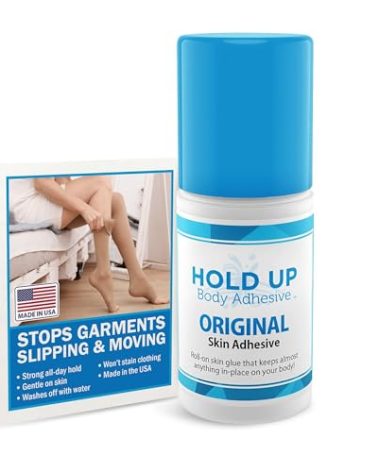 Hold Up Body Adhesive Original Roll-On – Body Glue for Dancers, Skin Adhesive for Compression Stockings, Sock Glue for Costumes, Lingerie, Cosplay, Fashion & Support Wear – 2 oz – Made in The USA